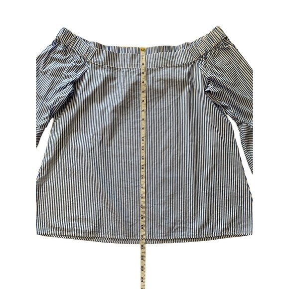 Cupio Womens Off-Shoulder Bell Sleeve Top Blue & White Striped Blouse Medium - Picture 6 of 9